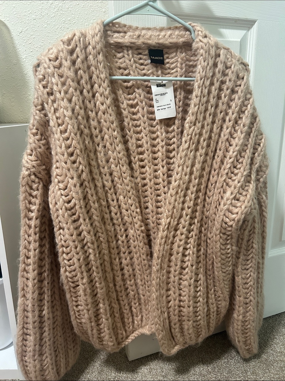 SAACHI Blush Beige Chunky Open-Front Cardigan